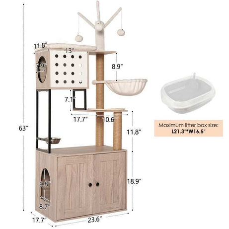 Cat Tree With Litter Box Enclosure - Modern 3-in-1 Cat Condo With Scratching Posts