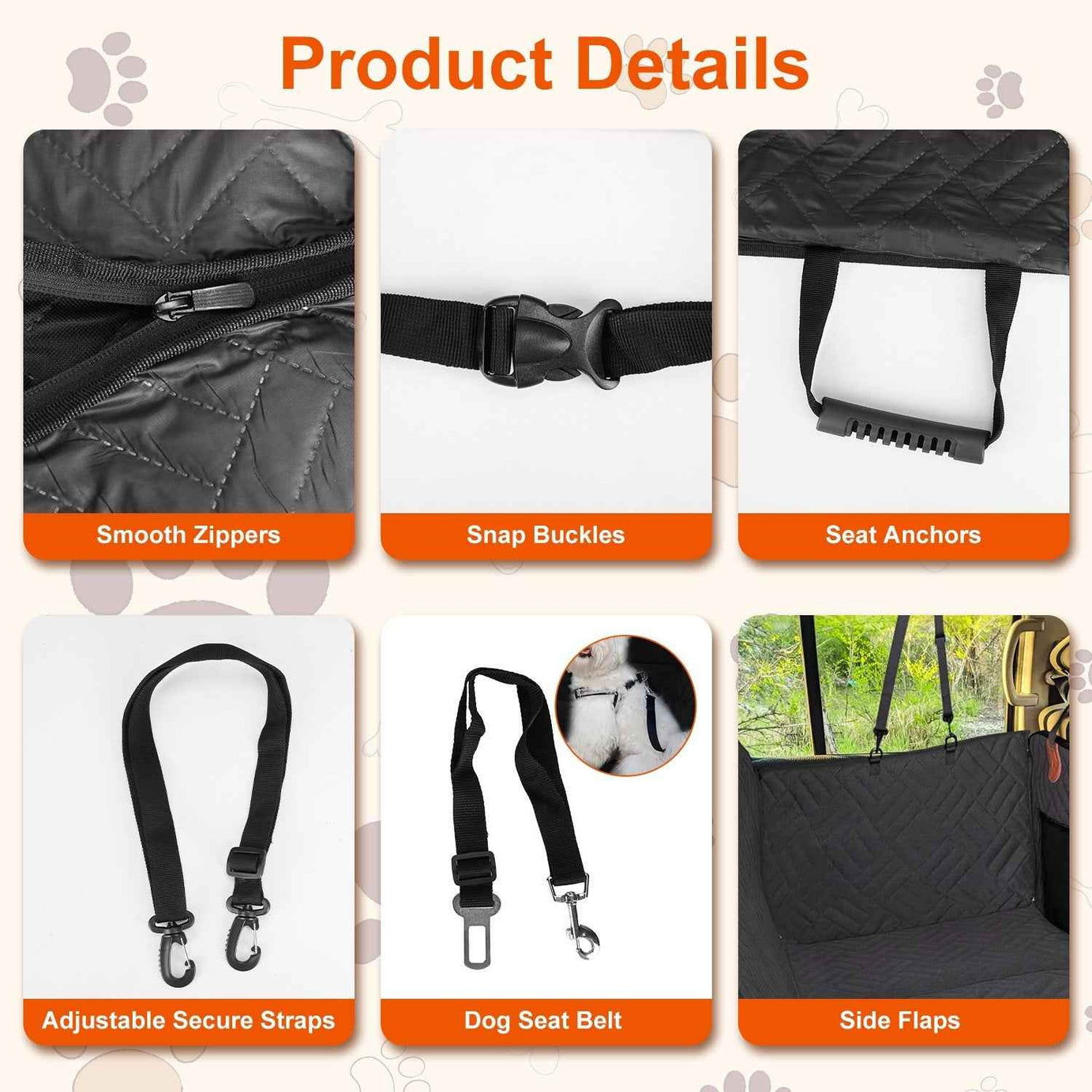 Dog Car Seat Cover - Waterproof Hammock for Back Seat
