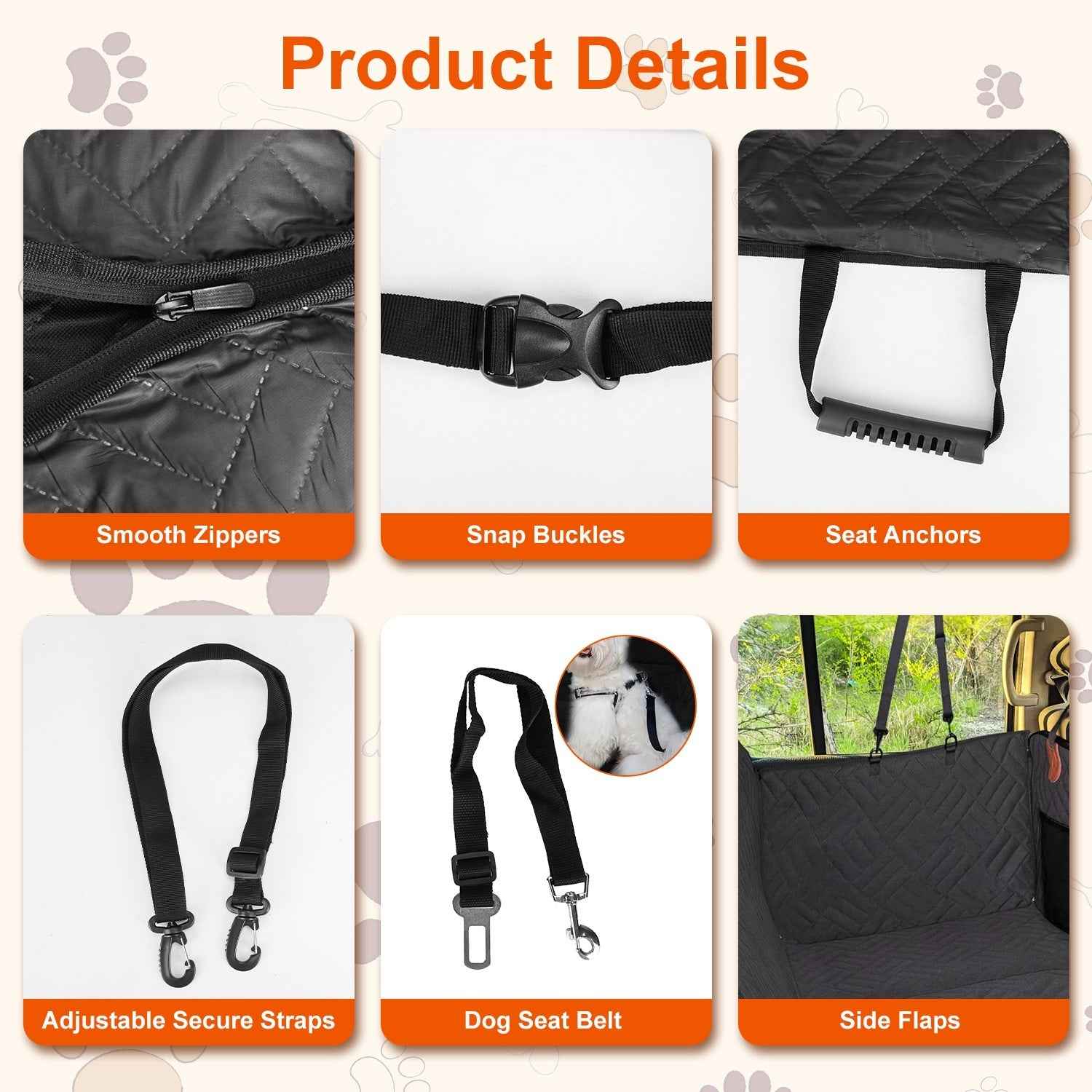 Dog Car Seat Cover - Waterproof Hammock for Back Seat