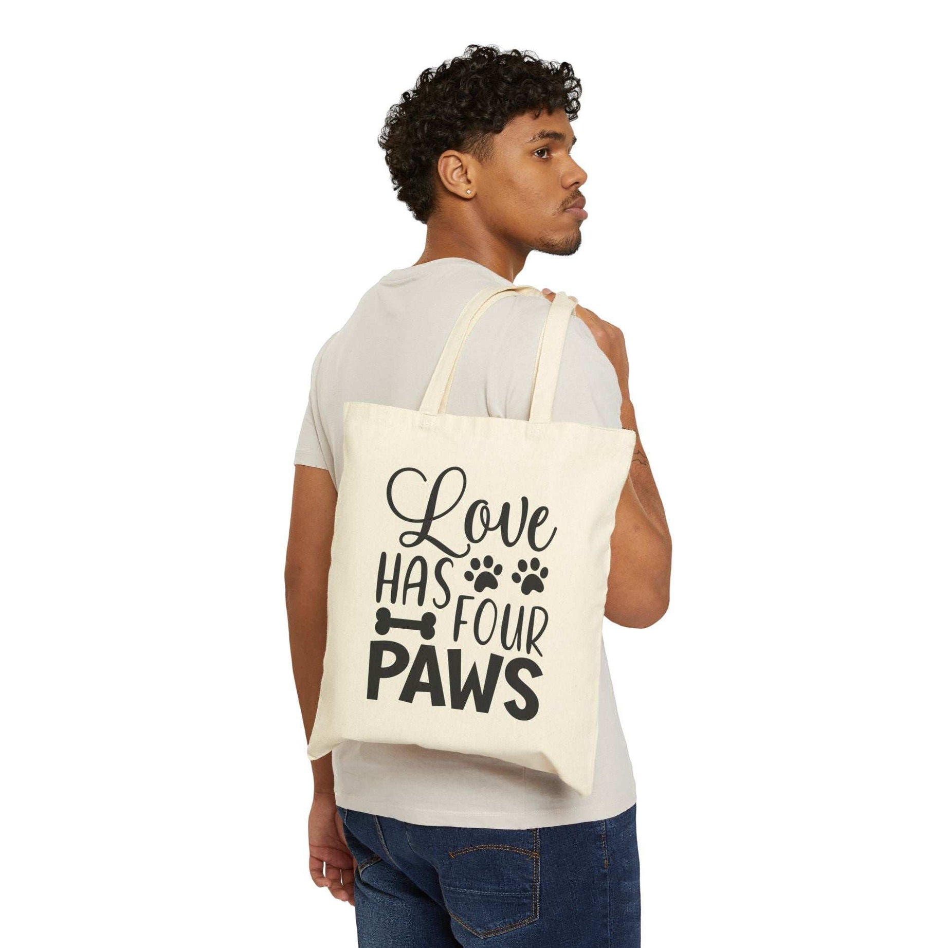 Funny Dog Mom Cotton Canvas Tote Bag - Love Has Four Paws