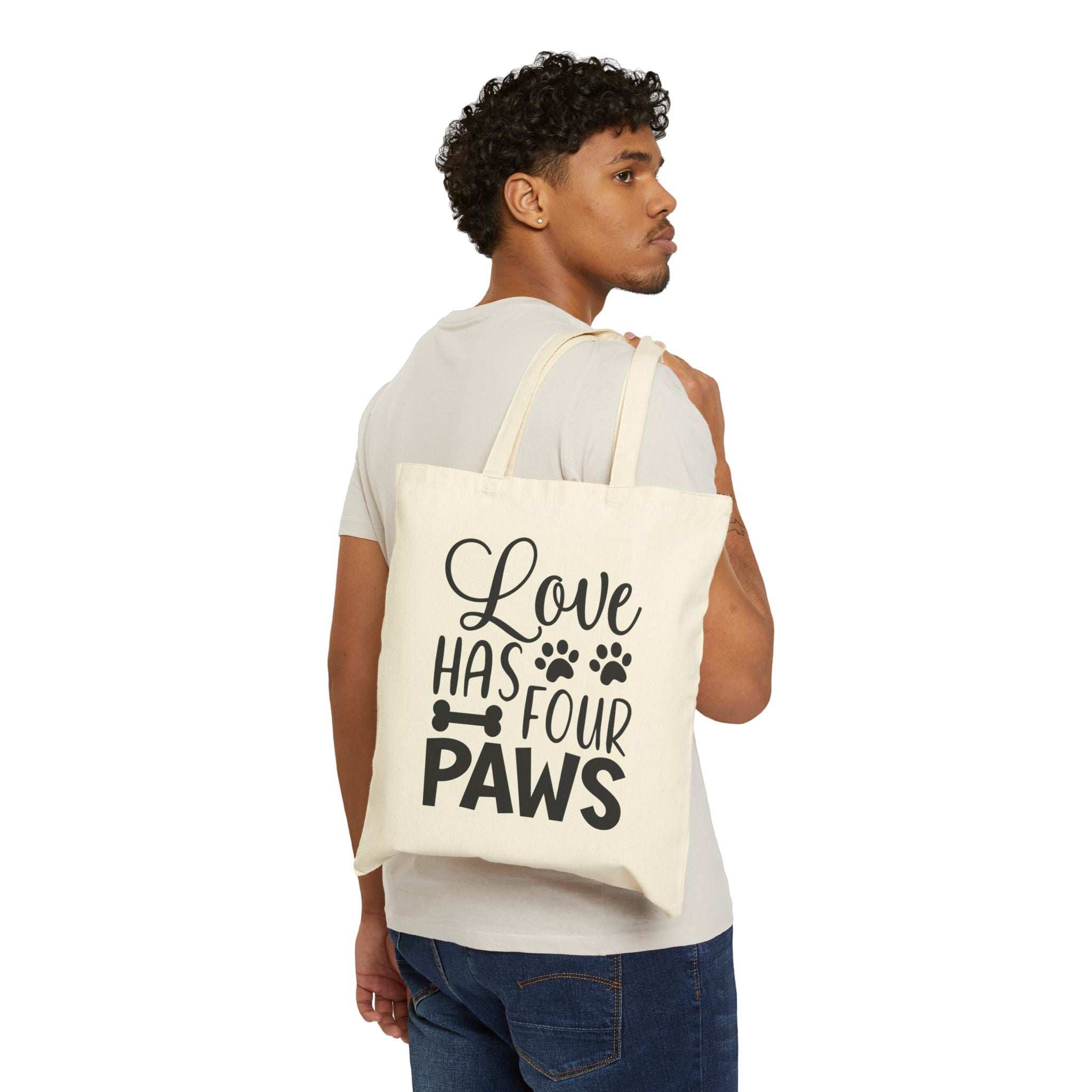 Funny Dog Mom Cotton Canvas Tote Bag - Love Has Four Paws