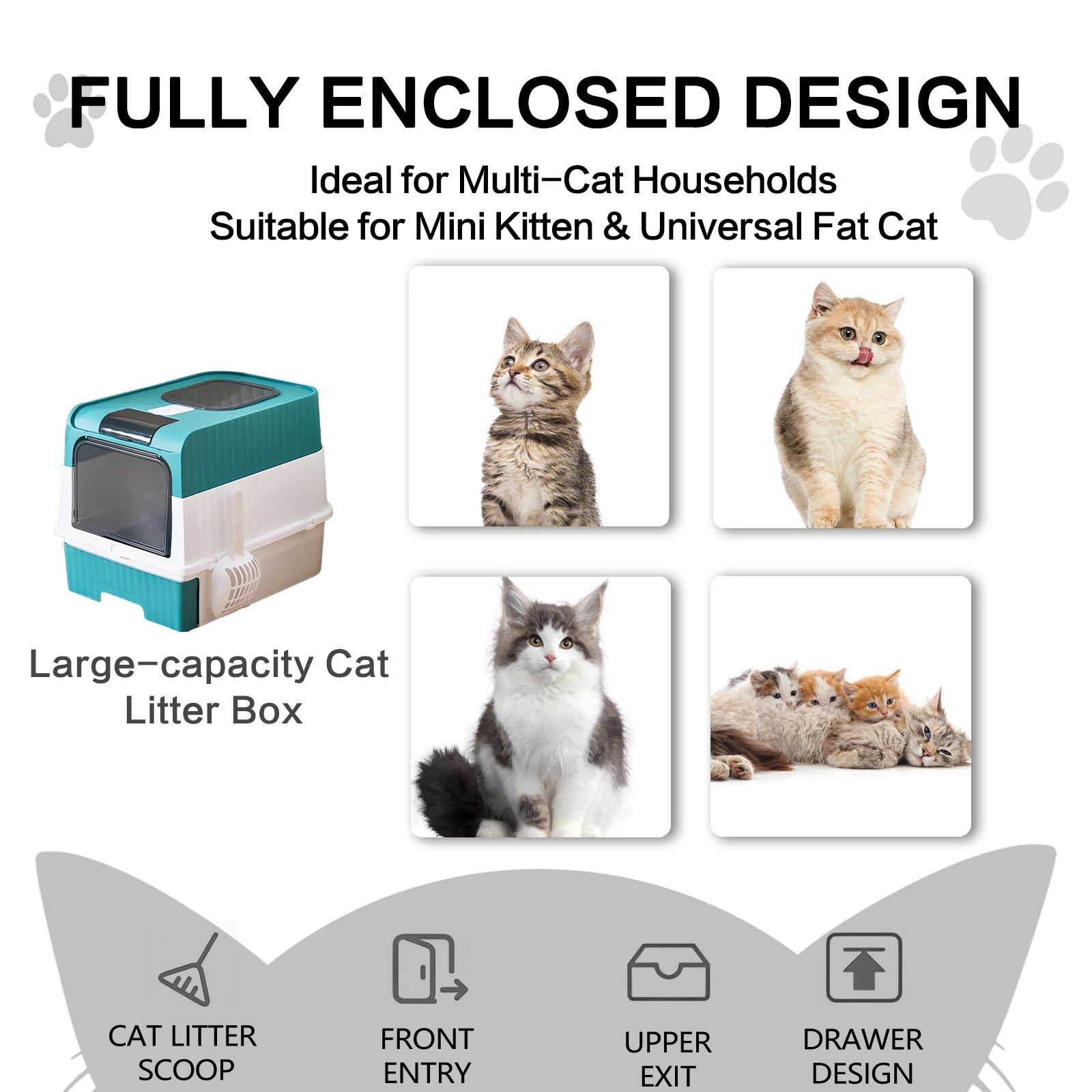 Cat Litter Box - Extra Large with Pull-Out Drawer