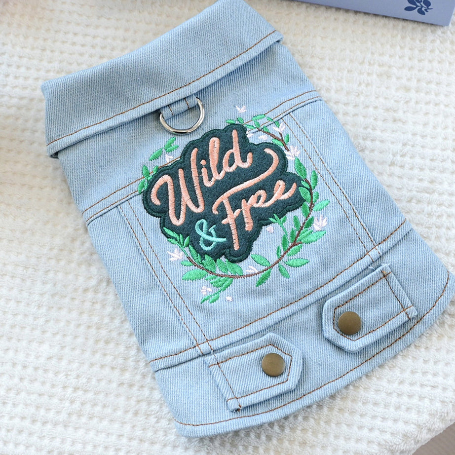 Dog Denim Jacket - Embroidered Boutique Style Apparel for Small Dogs