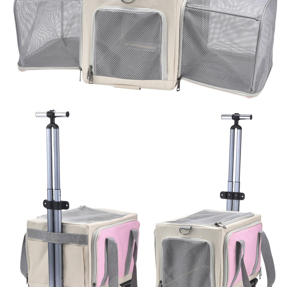 Rolling Pet Carrier with Wheels - 3-Sided Expandable Travel Bag Cats Dogs