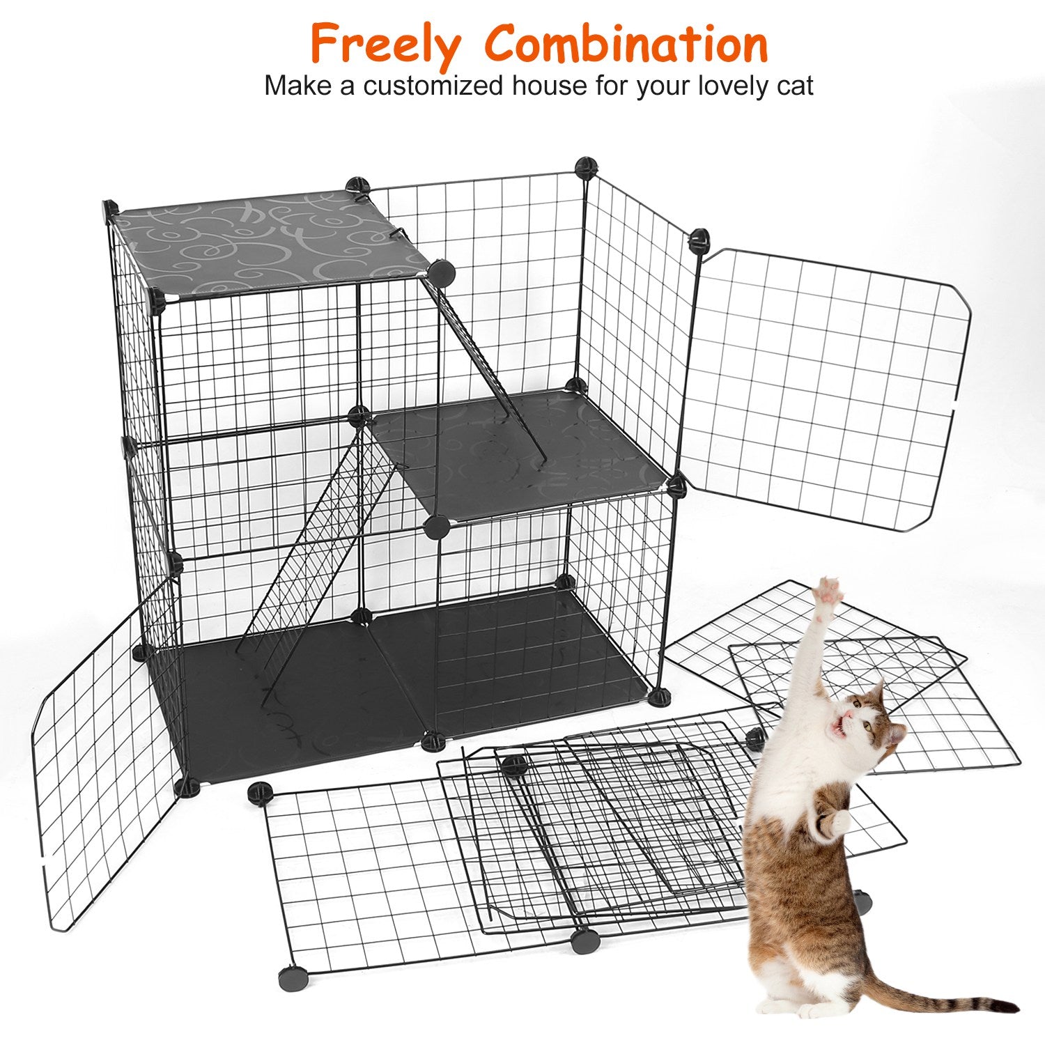 Cat Cage 3 Tier Indoor - Metal Playpen with Doors and Ladders