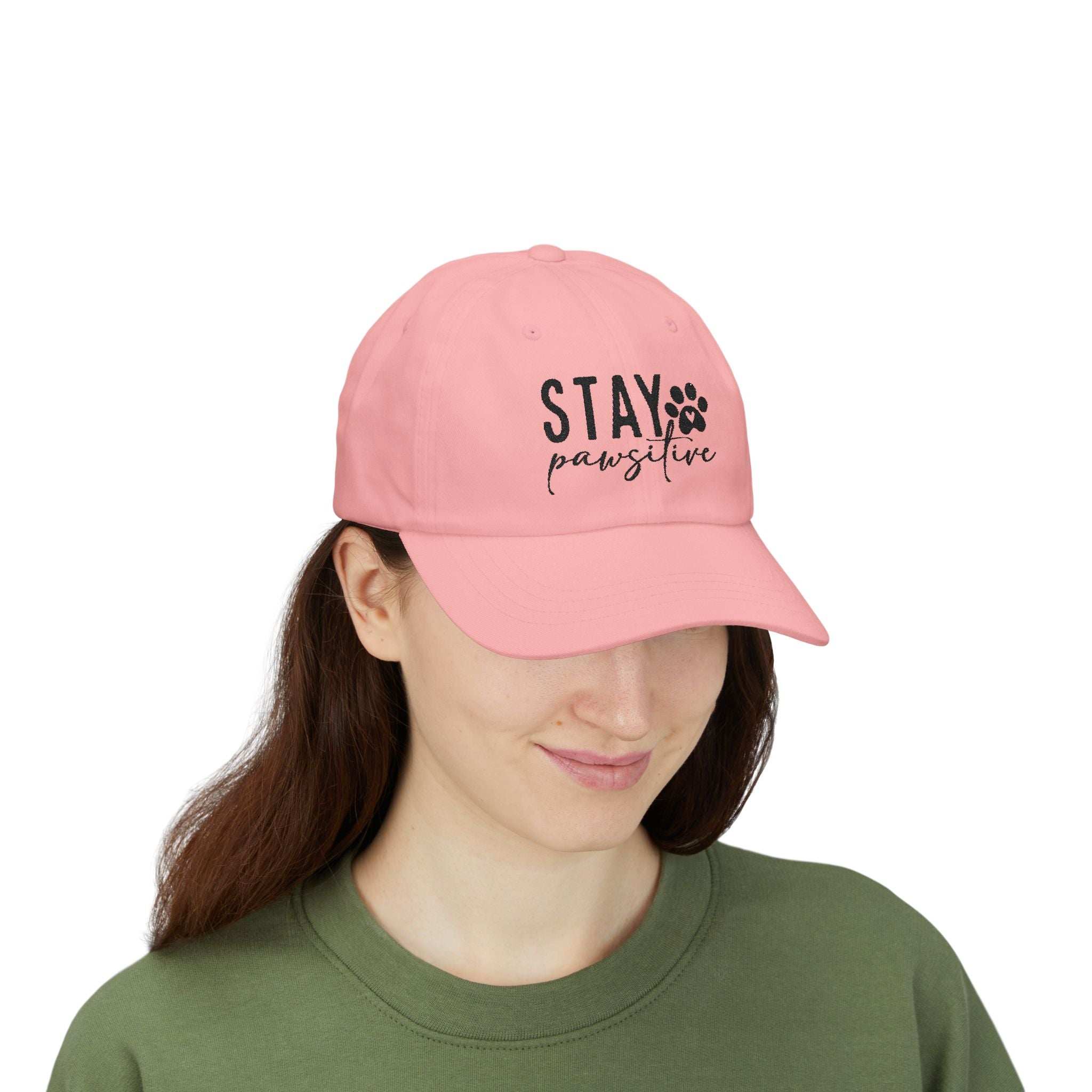 Stay Pawsitive Embroidered Dad Cap - Inspirational Pet Lover Baseball Hat