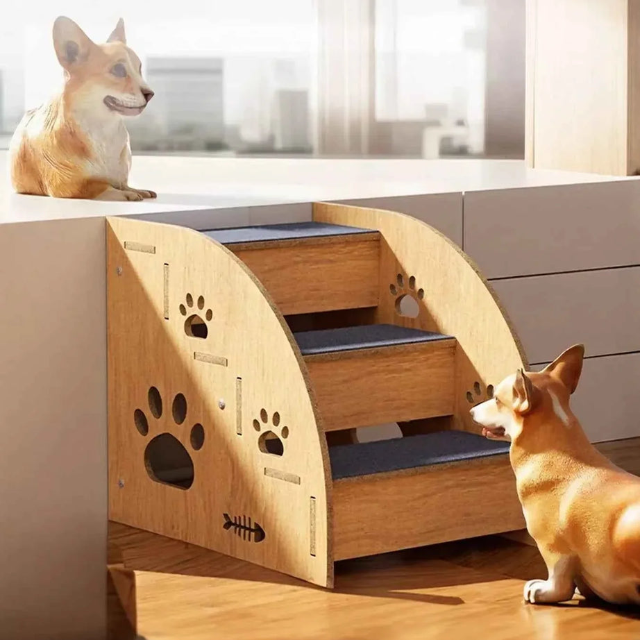 Pet Stairs Wooden - 3 Step Dog Cat Furniture Ramp