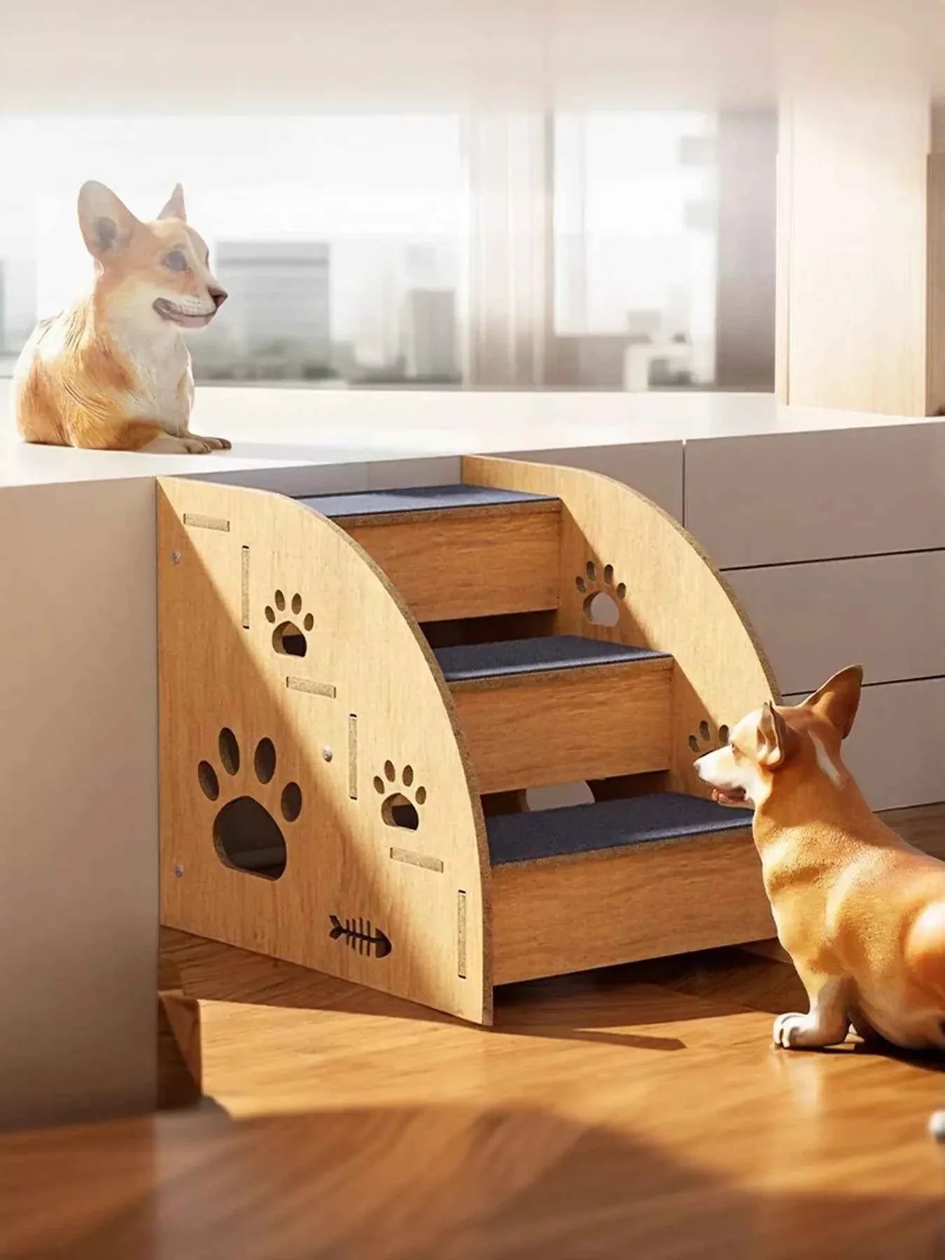 Pet Stairs Wooden - 3 Step Dog Cat Furniture Ramp
