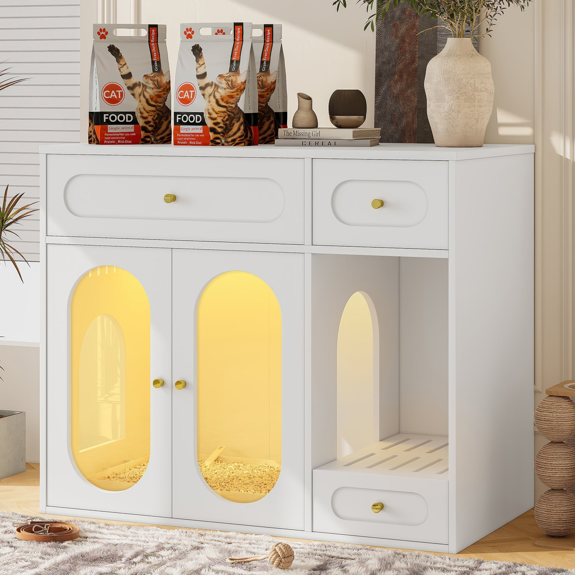 Cat Litter Box - Furniture Enclosure With LED Light