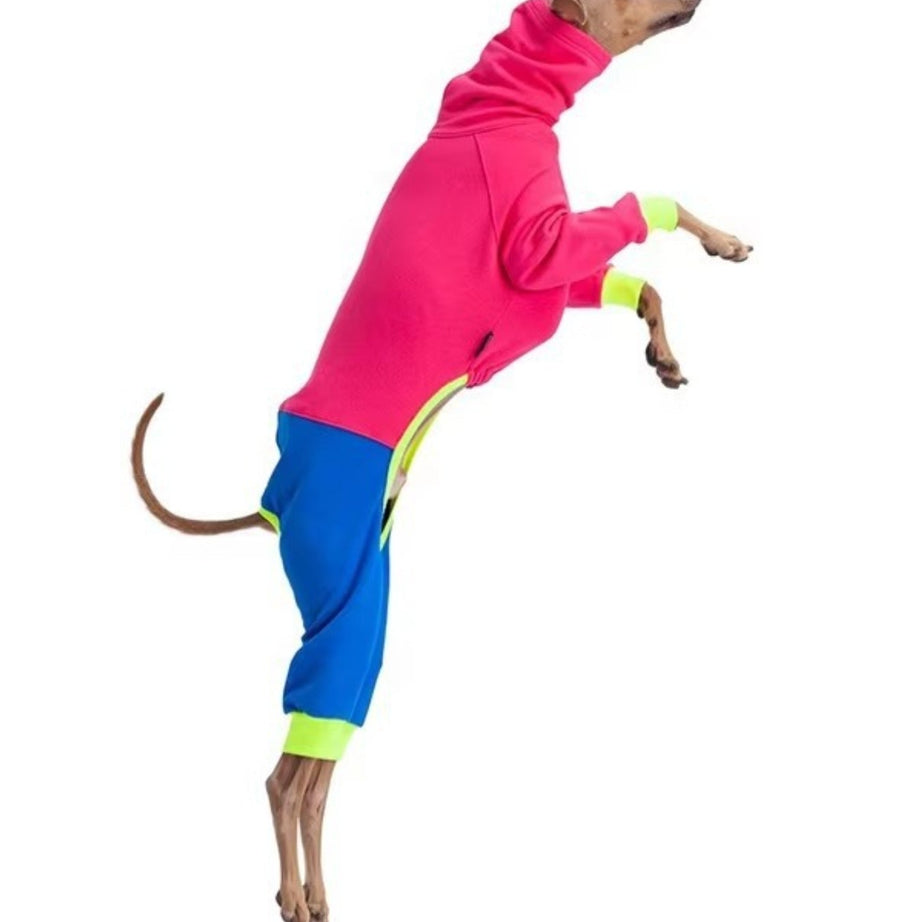 Dog Color Block Jumpsuit - Turtleneck Four-Leg Onesie Extended Sizes