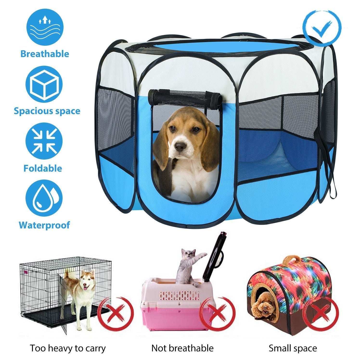 Portable Foldable Pet Tent - 8-Panel Exercise Pen