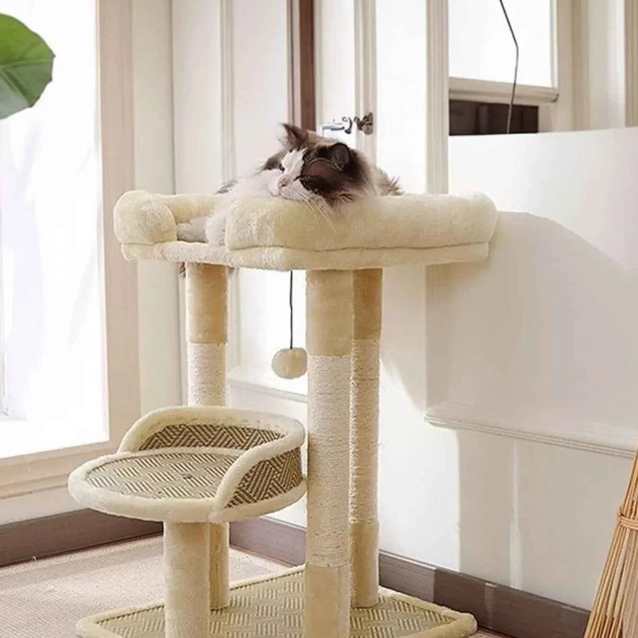 Plush Cat Tree Condo - Multi-Level Scratching Posts