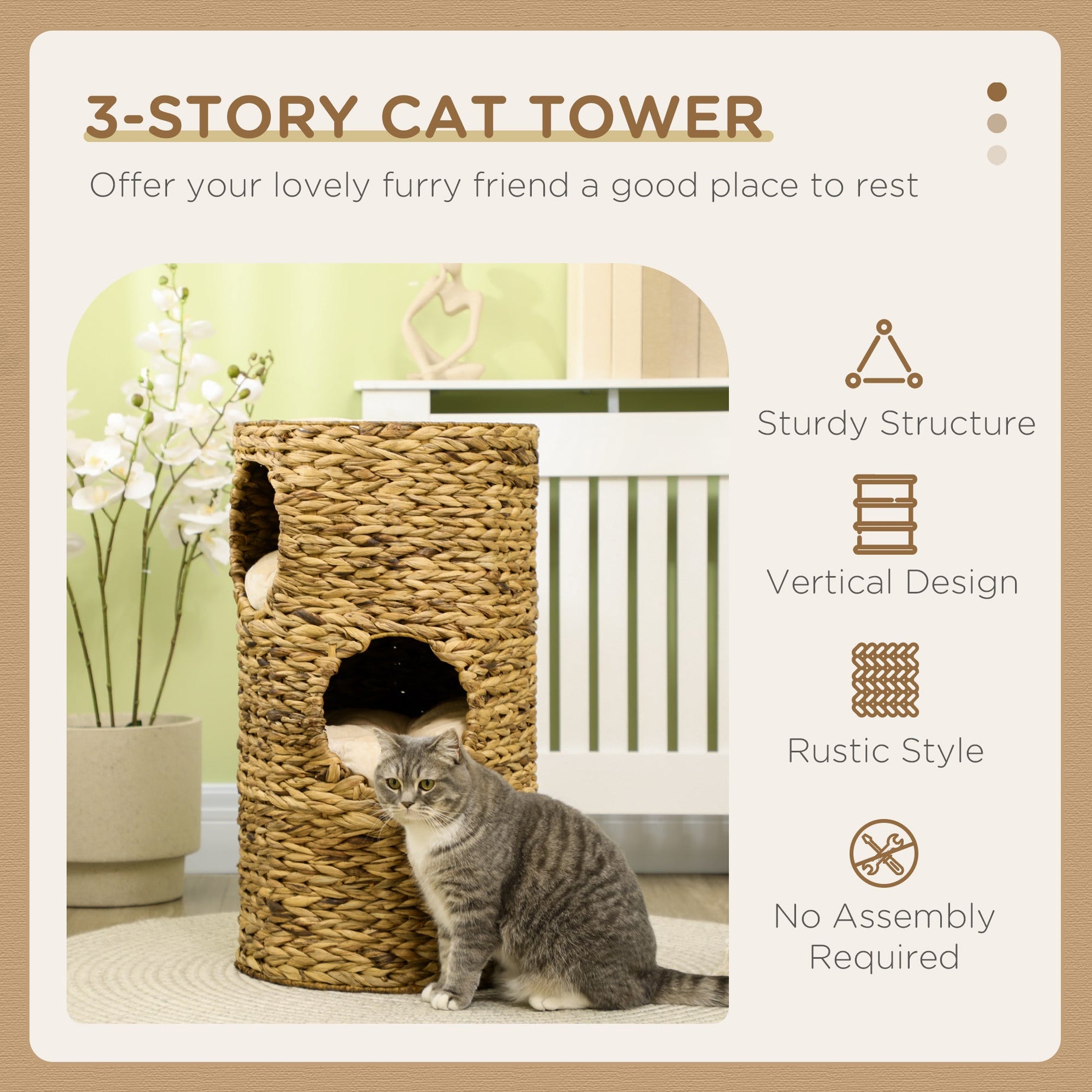 Elevated Cat Bed with Hideaways, 3 Story Kitty Tower for Indoor Cats