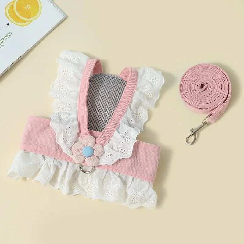 Cute Flower Dress Style Pet Dog or Cat Collar Harness and Matching Leash - X-Small to X-Large