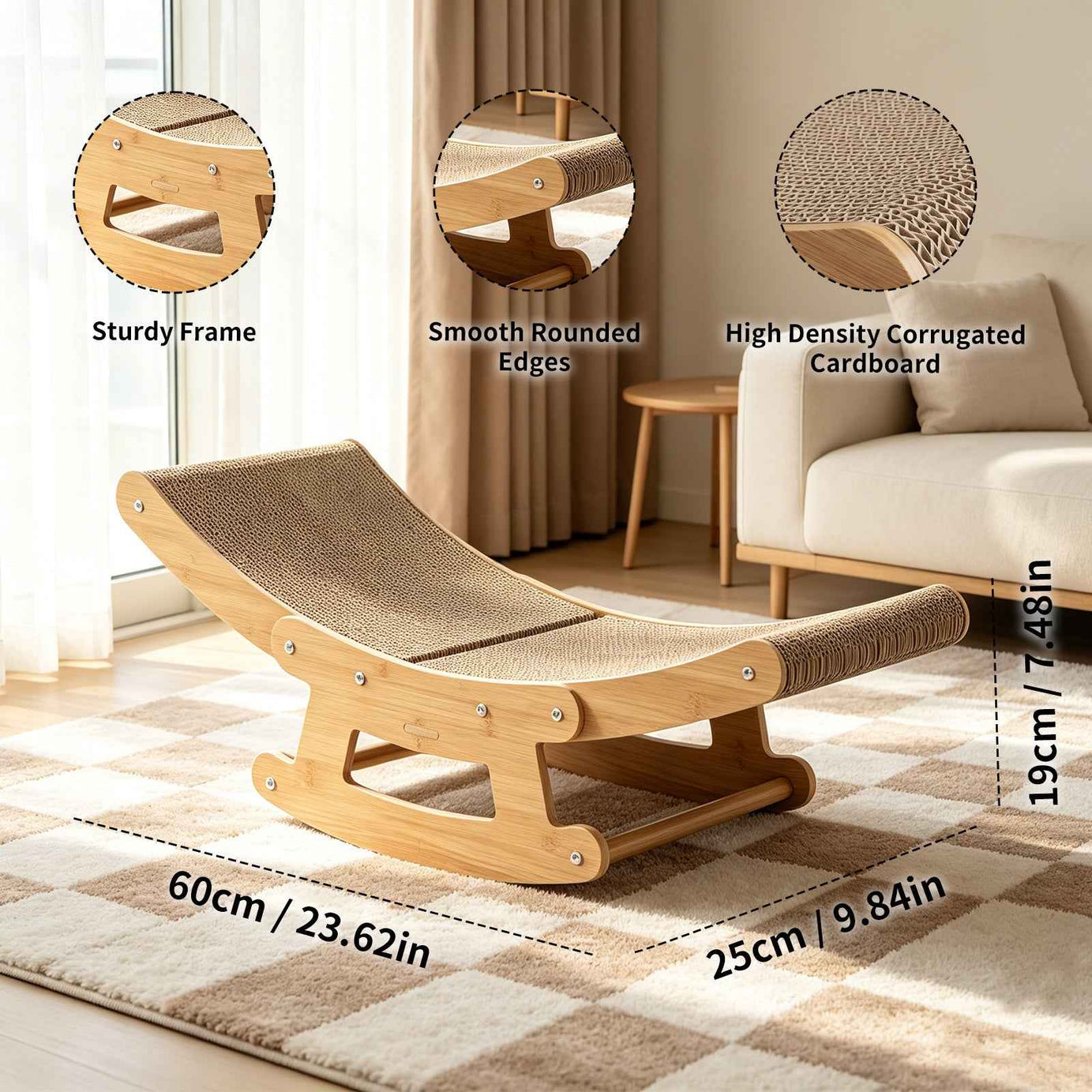 Cat Rocking Scratcher Lounge - 2-in-1 Bamboo Corrugated Cardboard Bed