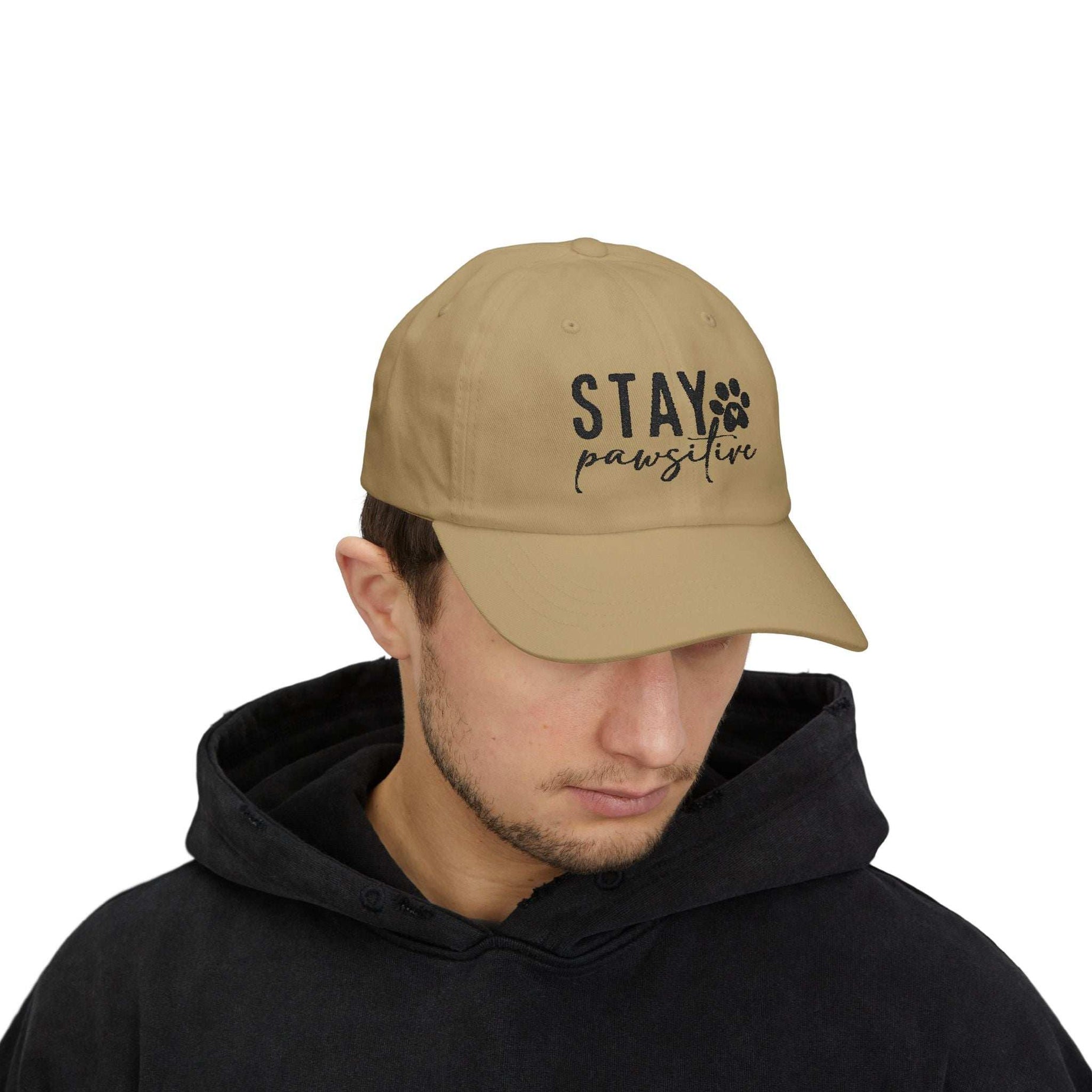 Stay Pawsitive Embroidered Dad Cap - Inspirational Pet Lover Baseball Hat