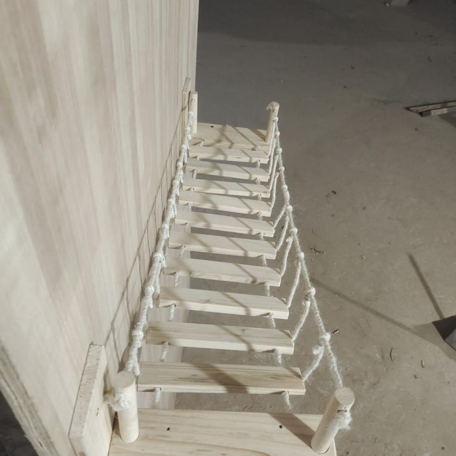 Wall-Mounted Cat Suspension Bridge - Solid Pine Wood Climbing Furniture