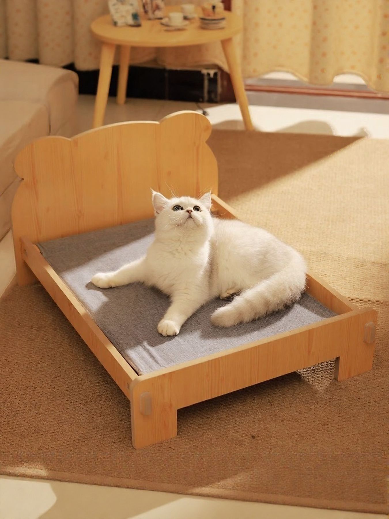 Wooden Pet Bed Frame - Miniature Bear Headboard with Bedding Set