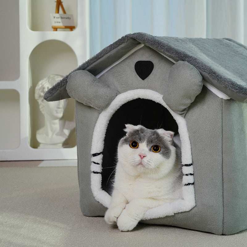 Cute House Type Cathouse Doghouse - Removable Washable Pet Bed