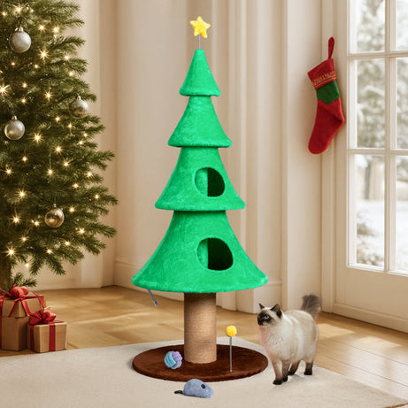 Christmas Tree Cat Tower - 59in Tall with Condos & Scratching Post