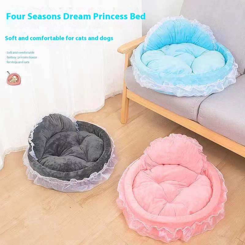 Dream Princess Lace Trim Pet Bed with Bolster Backrest