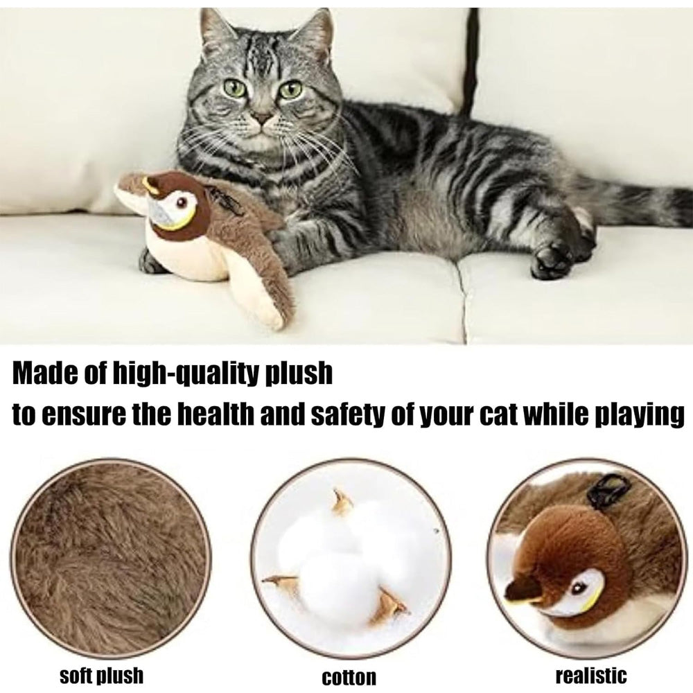 Cat Flapping Bird Toy Rechargeable - Motion Activated Chirping Sparrow