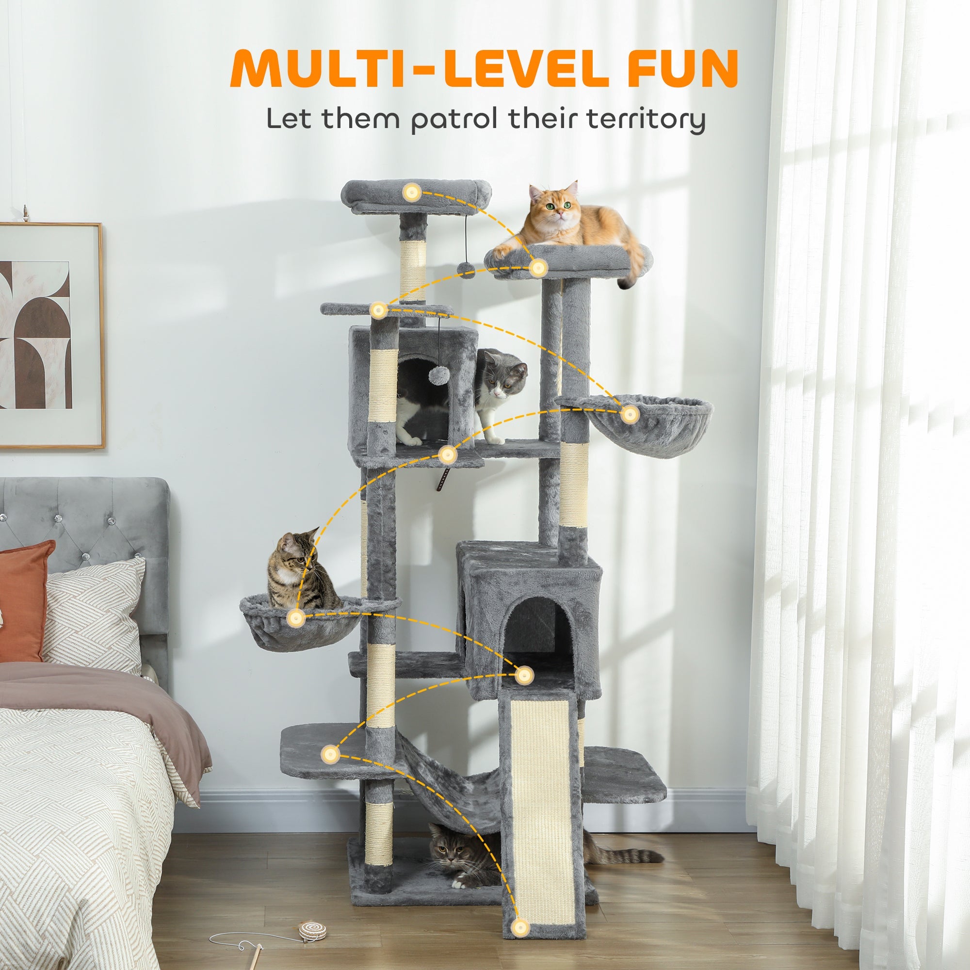 Multi-Level Cat Tower 69" - Cat Tree for Multiple Cats