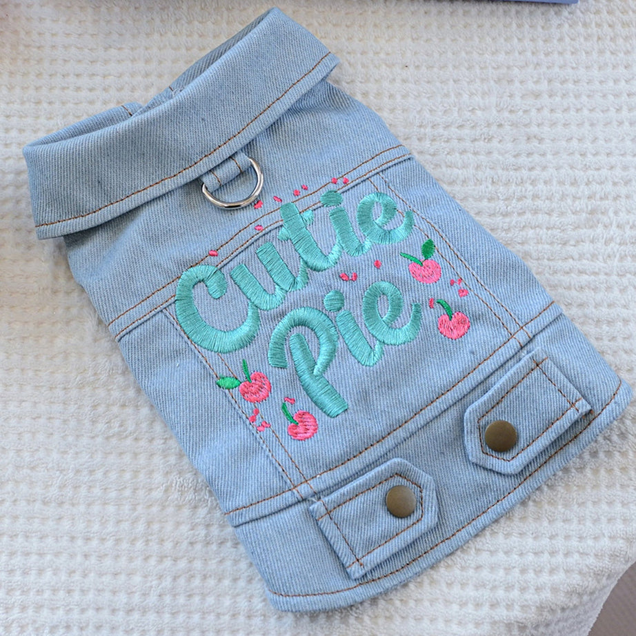 Dog Denim Jacket - Embroidered Boutique Style Apparel for Small Dogs