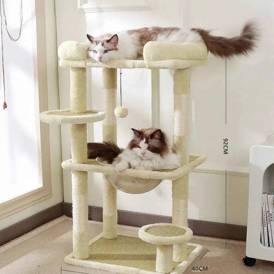 Plush Cat Tree Condo - Multi-Level Scratching Posts
