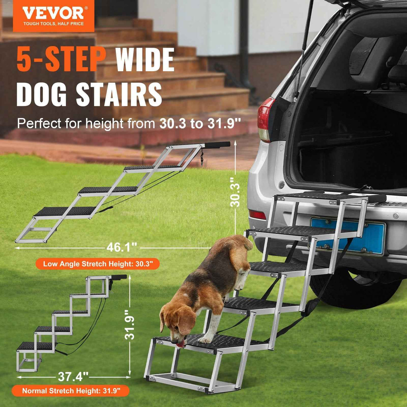 Folding Dog Stairs - 5 Step Aluminum Car Access 150lb