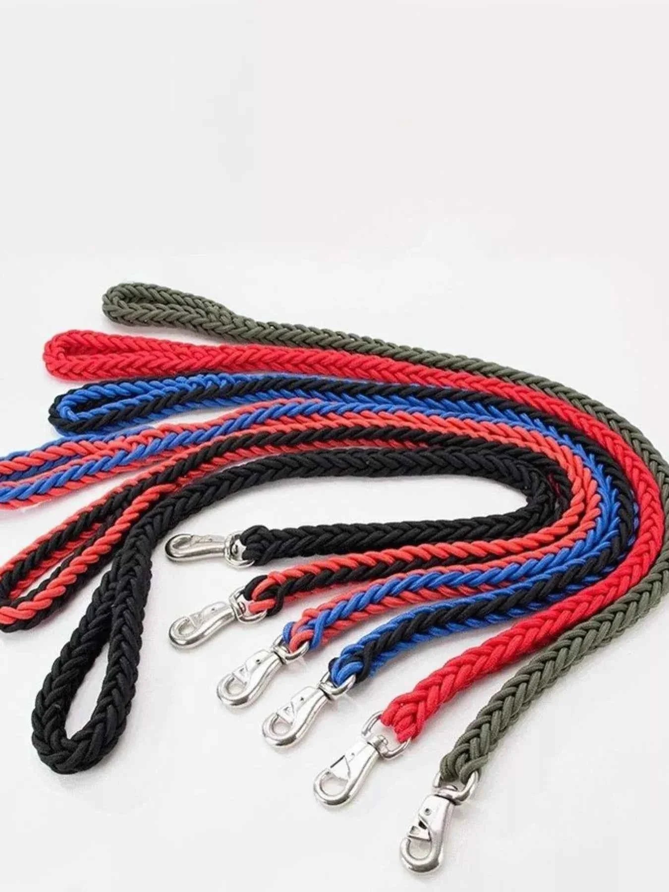 Dog Braided Rope Leash Set - Metal Clasp 4 Colors 3 Sizes