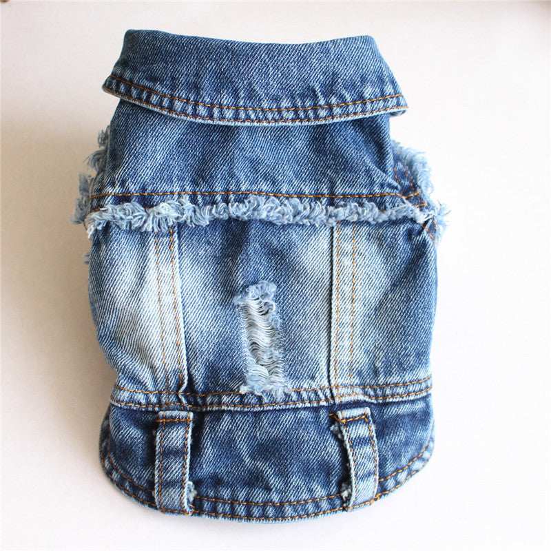 Ripped Fringe Denim Jacket - Full Size Pet Clothes