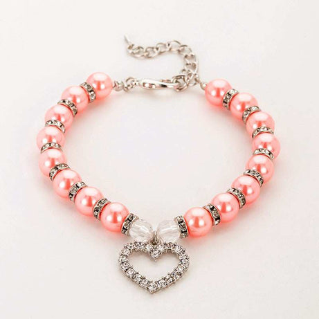 Pearl Necklace Pet Collar with Heart Decoration