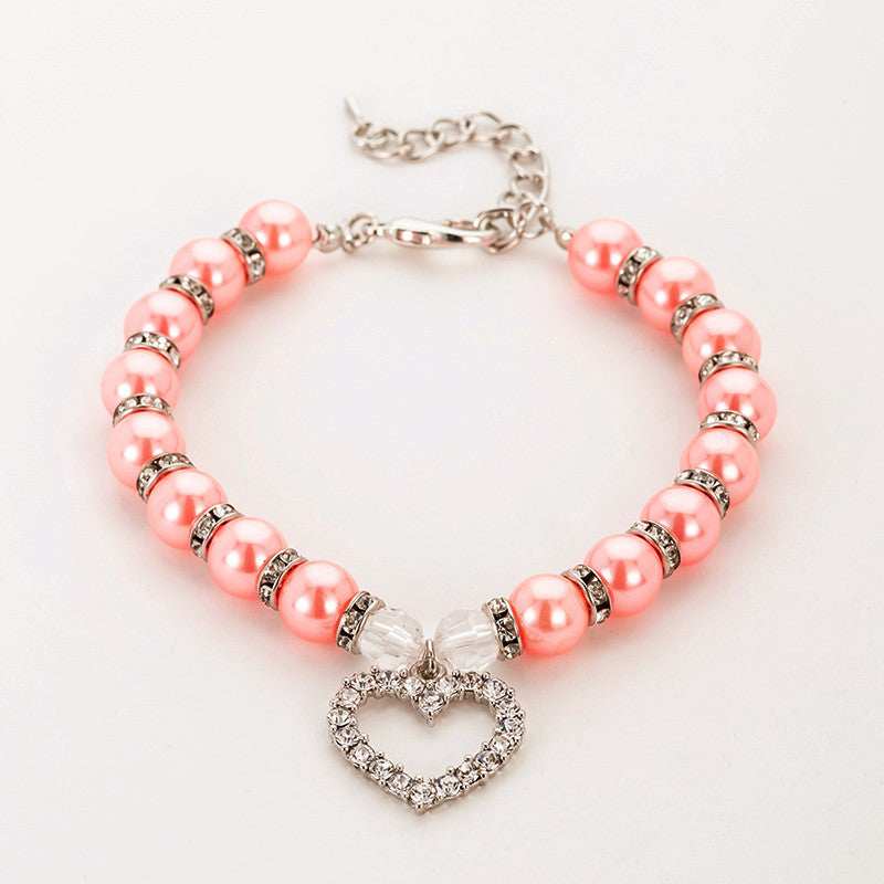 Pearl Necklace Pet Collar with Heart Decoration