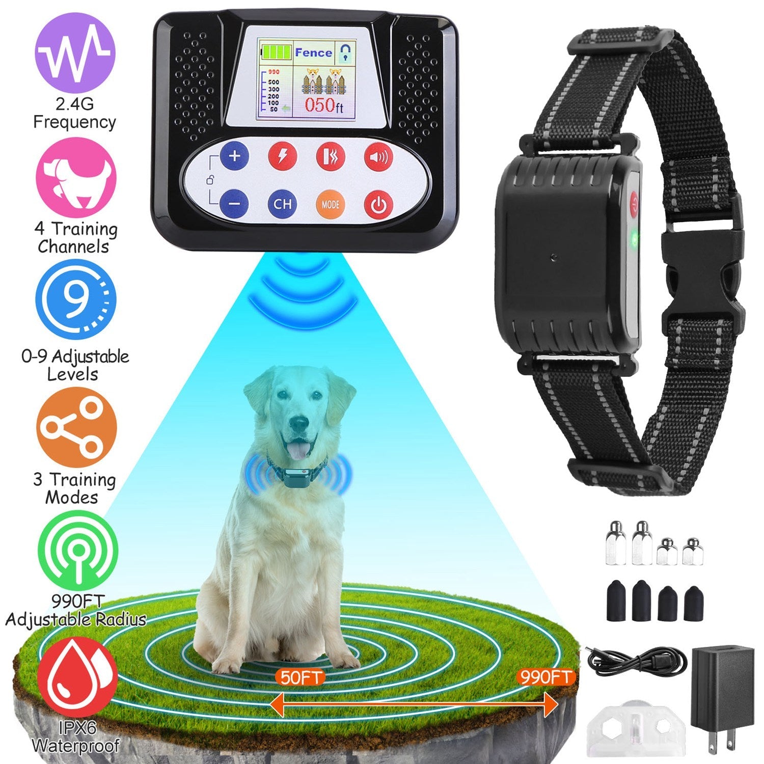 Dog Wireless Fence Training Collar - 990FT Remote with 3 Modes