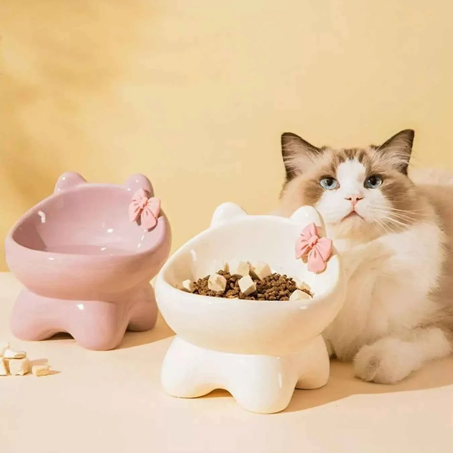 Ceramic Pet Bowl - Elevated with Bowknot