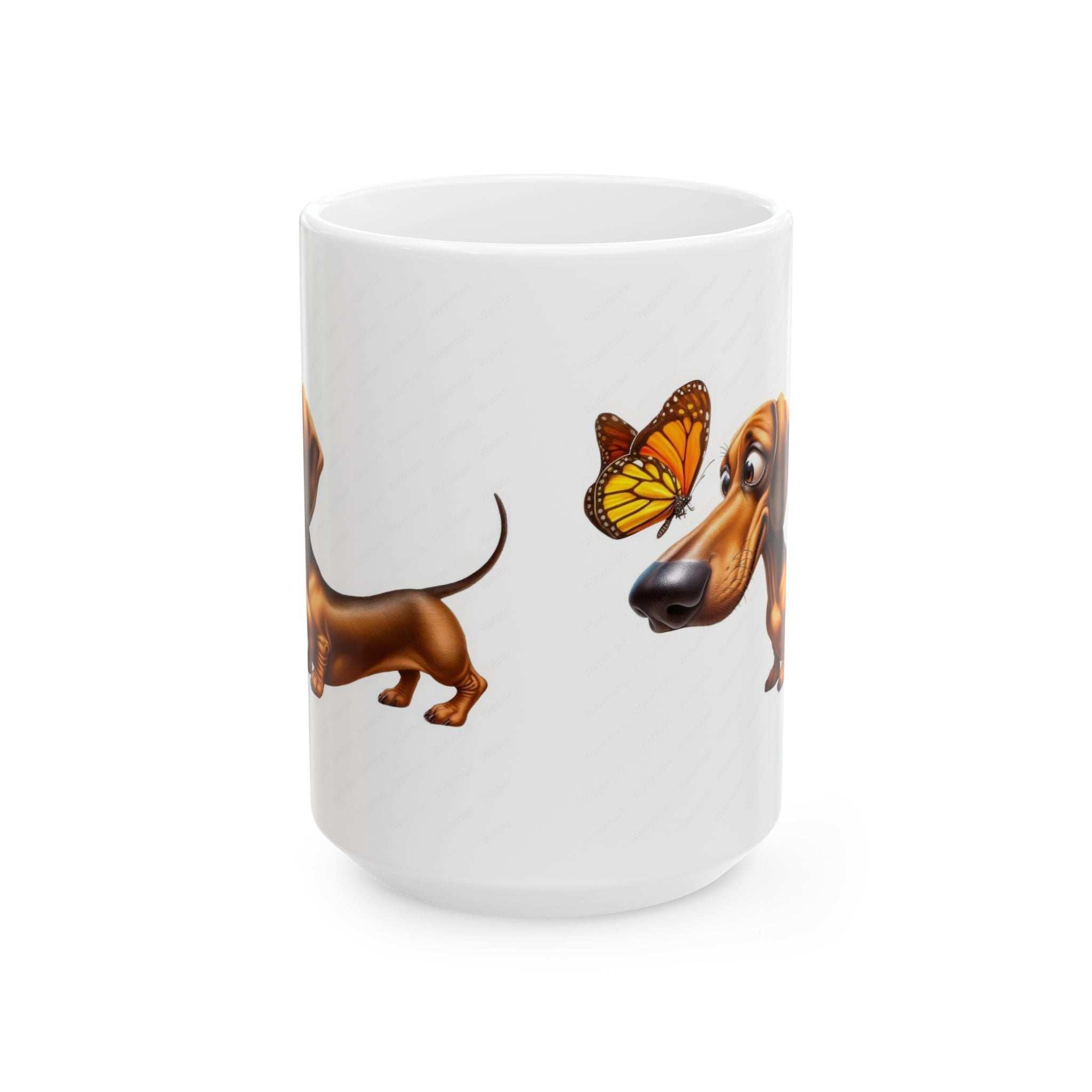 Cute Dachshund and Butterfly Ceramic Mug - Fun 11oz & 15oz Coffee Cup for Animal Lovers