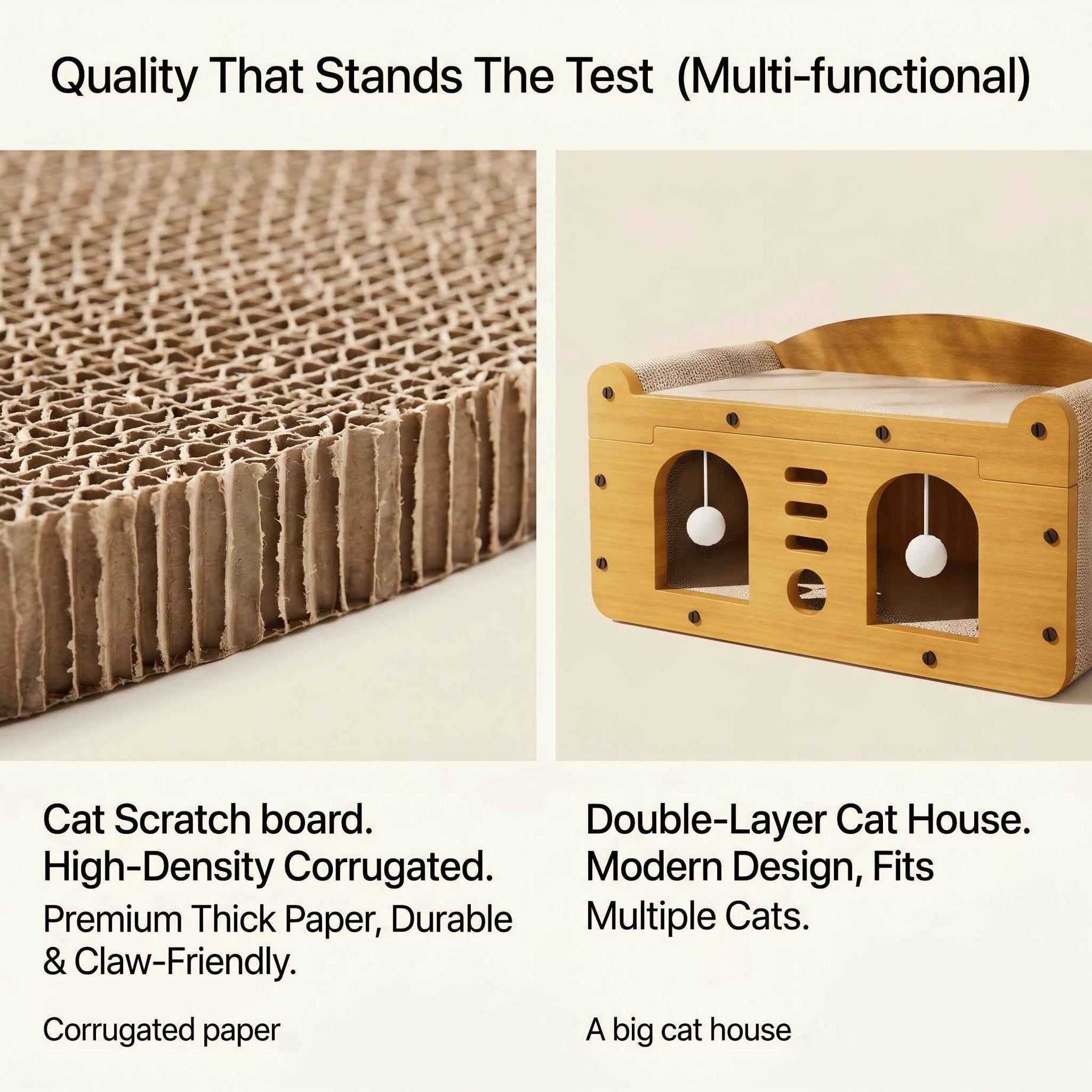 Multi-Styles Double-Layer Cat Scratcher House - 2-Tier Large Villa