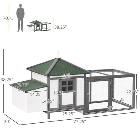 Wooden Chicken Coop - 77" with Nesting Boxes & Run