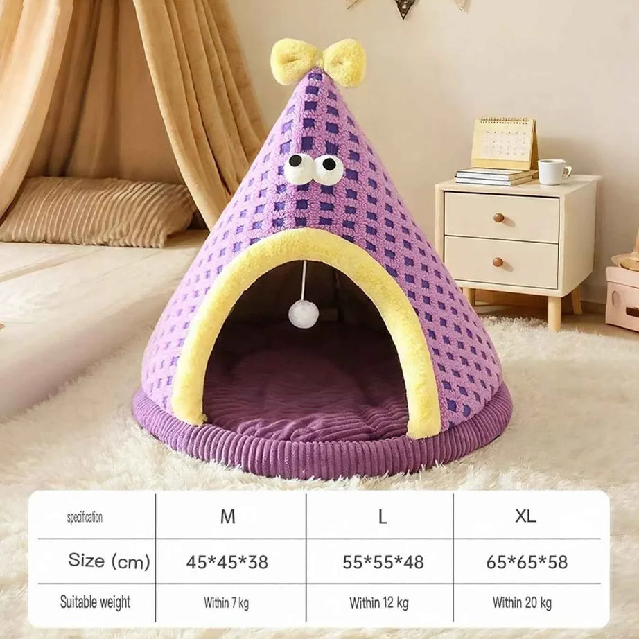 Cartoon Style Pet Nest - Cute Bed with Hanging Ball