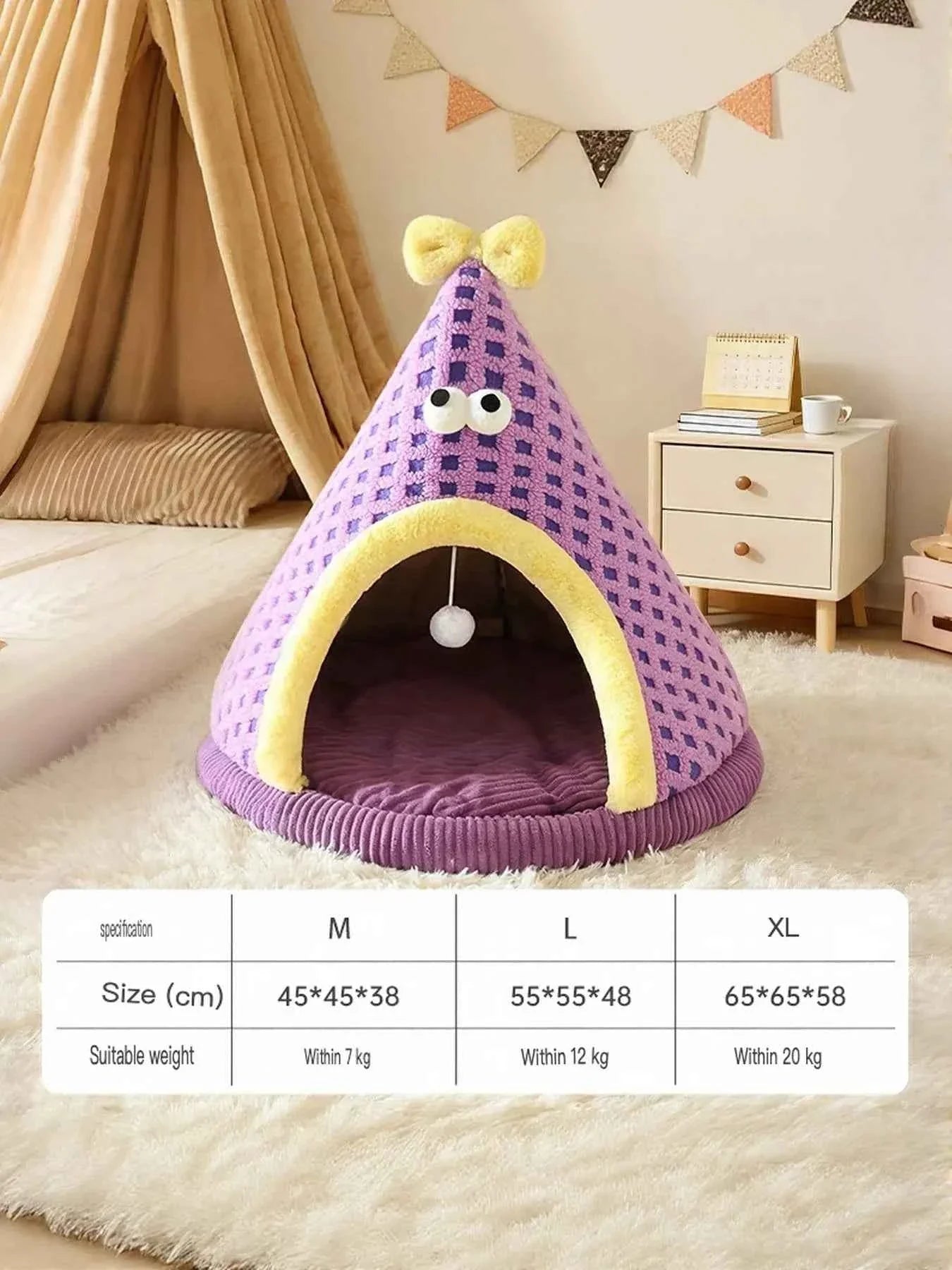Cartoon Style Pet Nest - Cute Bed with Hanging Ball