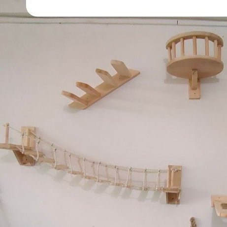 Wall-Mounted Cat Suspension Bridge - Solid Pine Wood Climbing Furniture