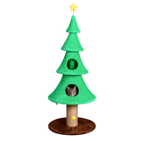 Christmas Tree Cat Tower - 59in Tall with Condos & Scratching Post
