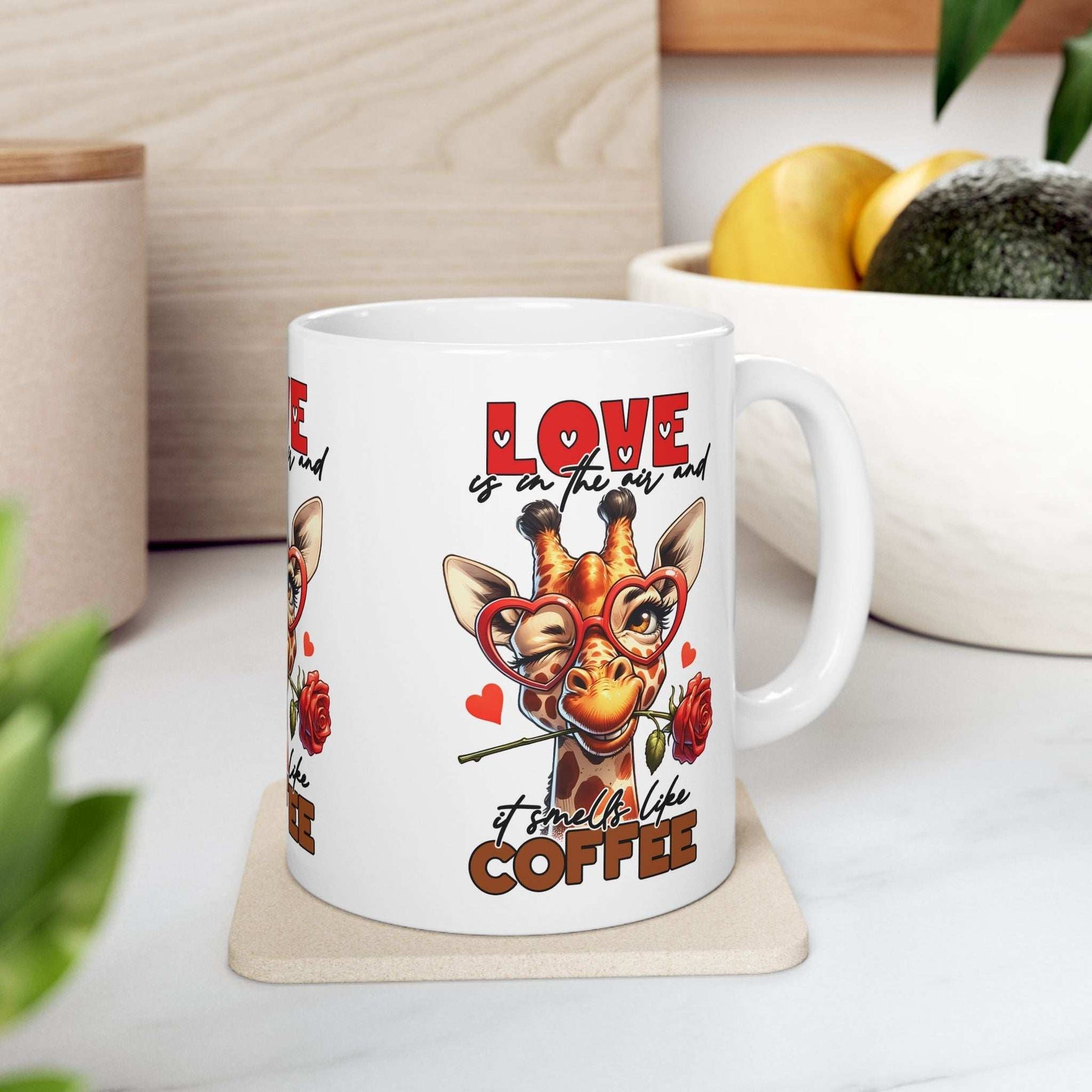 Love & Coffee Ceramic Mug - Cute Giraffe Design, 11oz/15oz