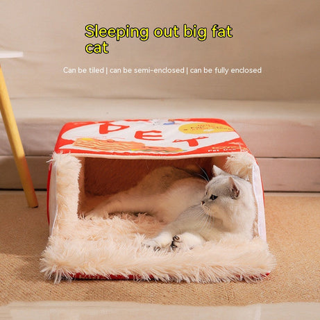 Cat Nest Snack Box Shaped - Fully Enclosed Cozy Cave Bed