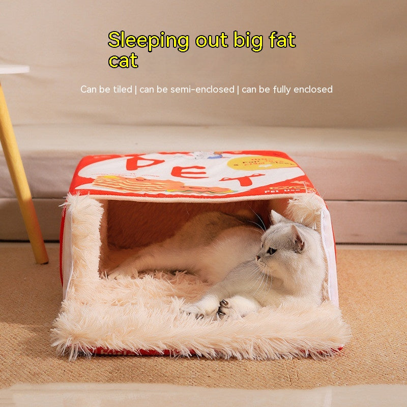 Cat Nest Snack Box Shaped - Fully Enclosed Cozy Cave Bed