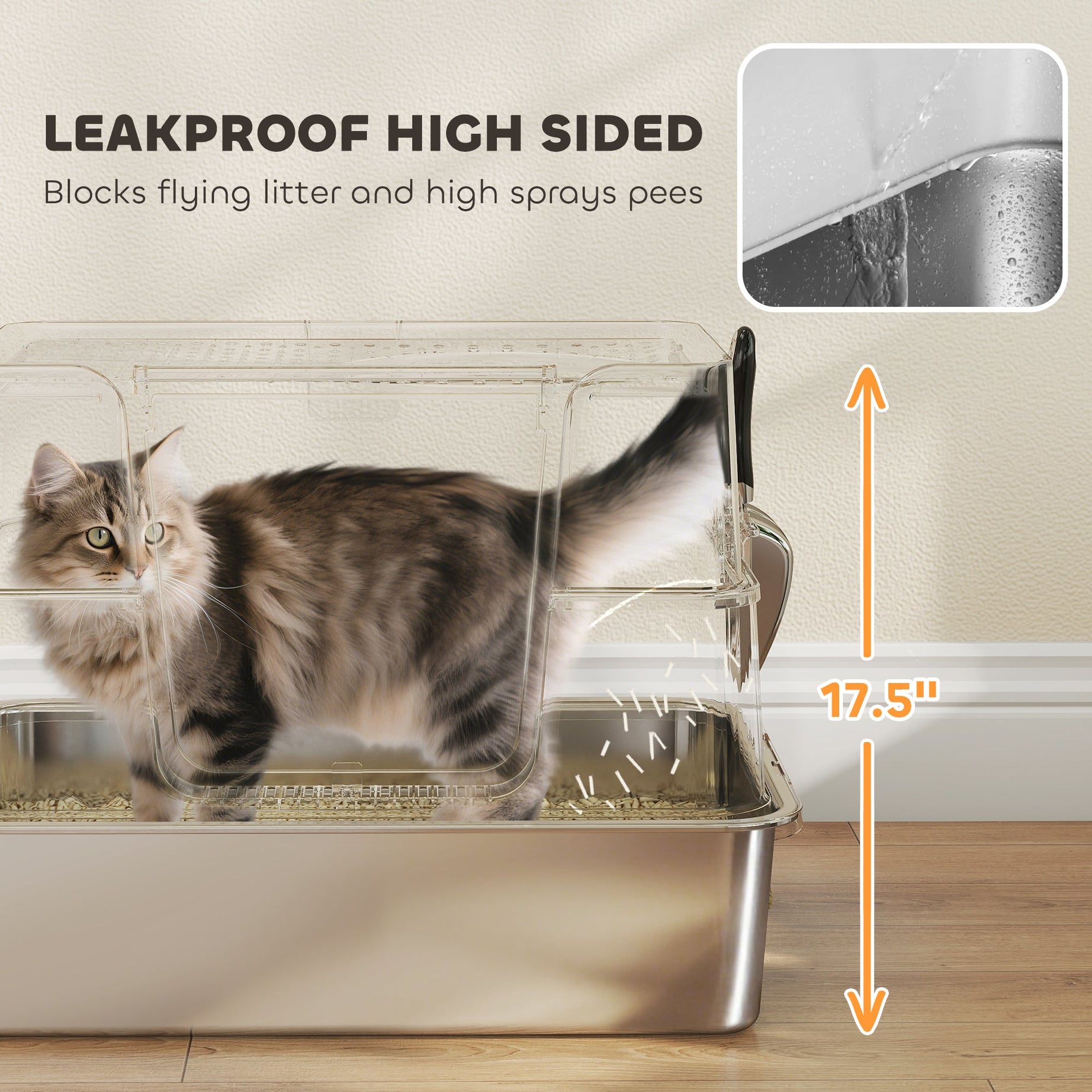 Cat Litter Box - XL Stainless Steel Enclosed with Scoop