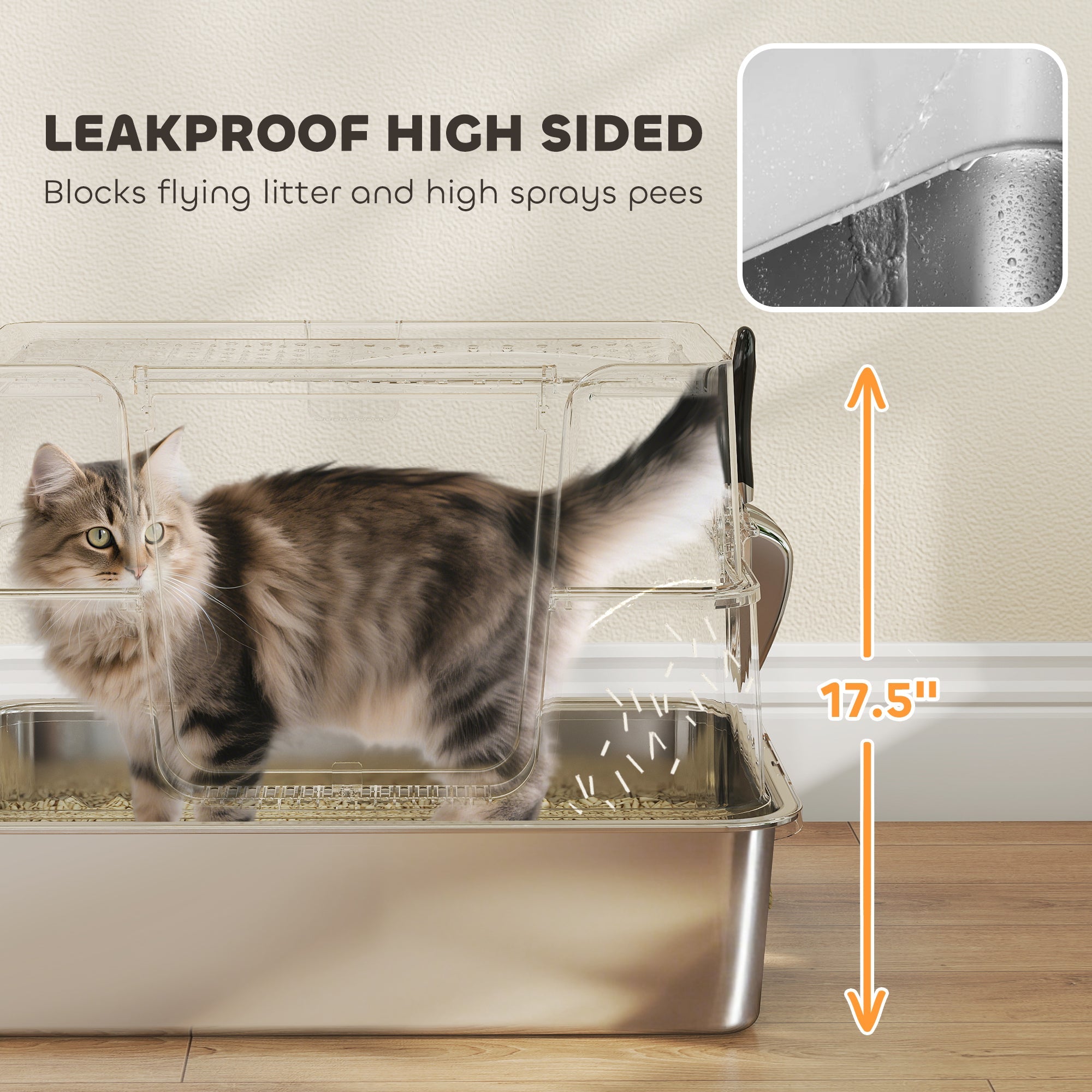Cat Litter Box - XL Stainless Steel Enclosed with Scoop