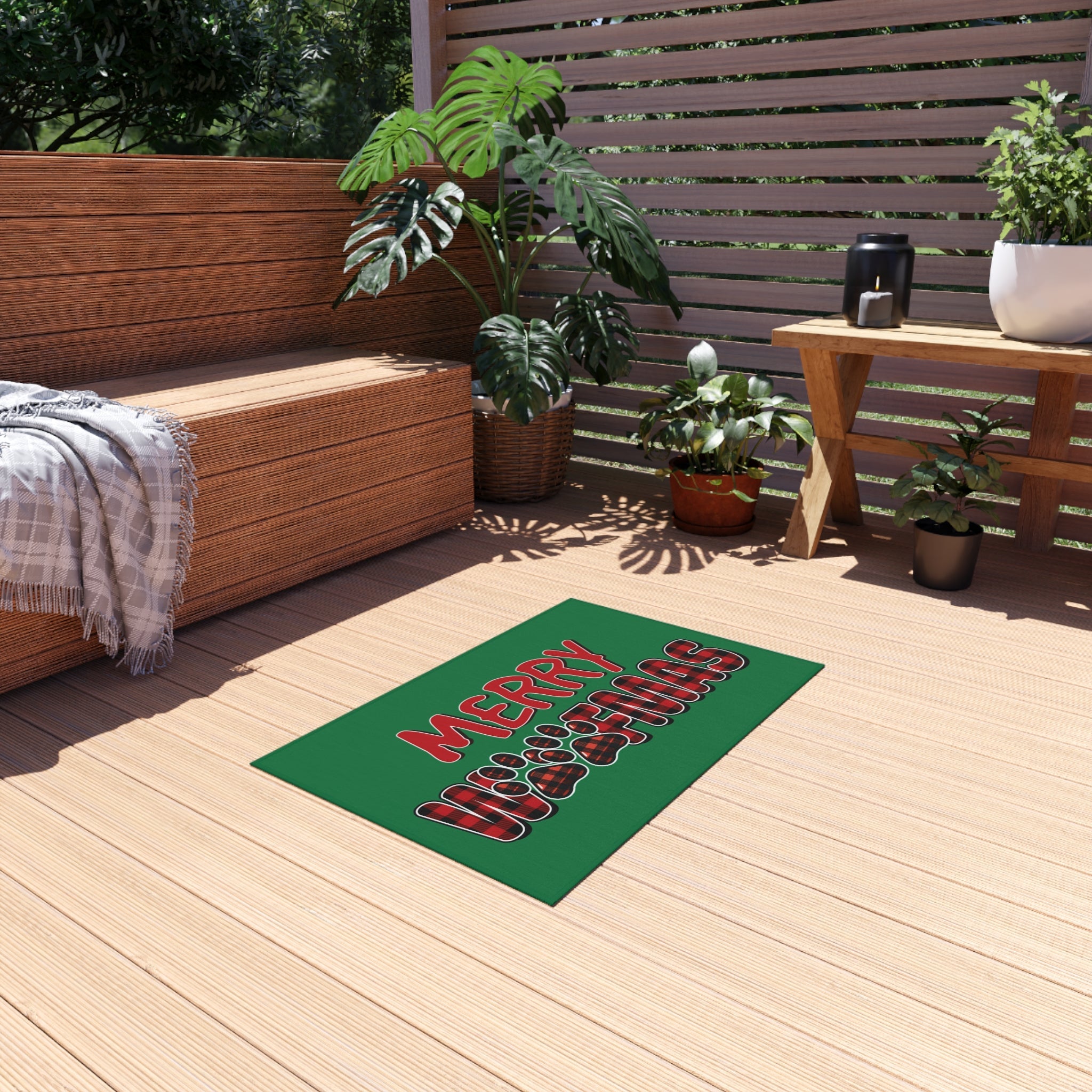 Merry Woofmas Rug - Holiday Doormat with Paw Prints
