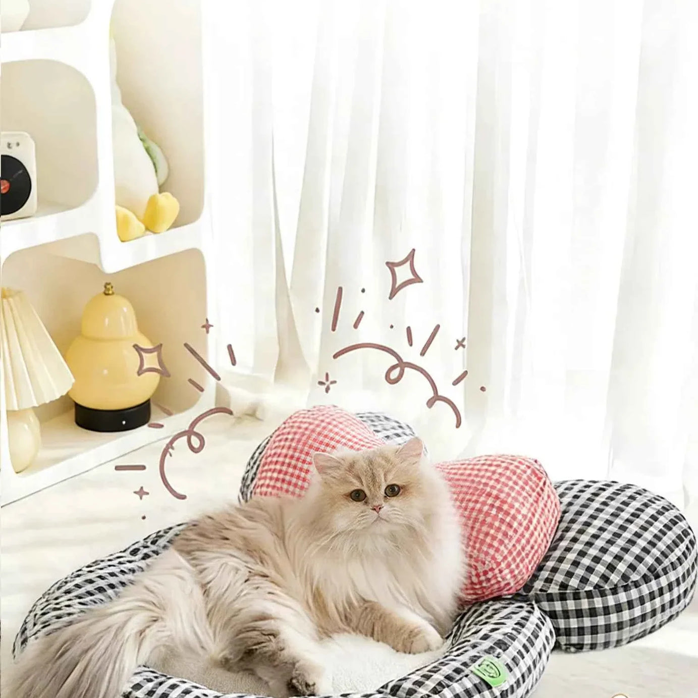 Pet Mat with Bow - Cartoon Plaid Design Bed